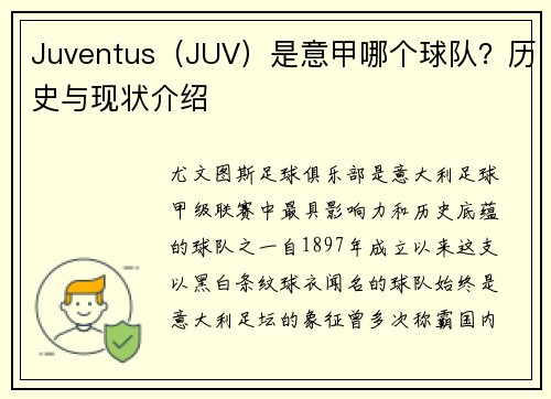 Juventus（JUV）是意甲哪个球队？历史与现状介绍